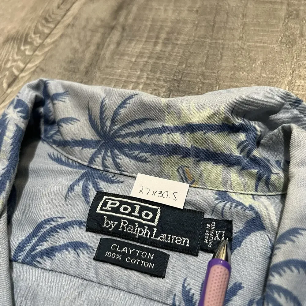 VTG Polo Ralph Lauren 90s Clayton Sailing Hawaiian Canoe Loop Collar Camp Shirt